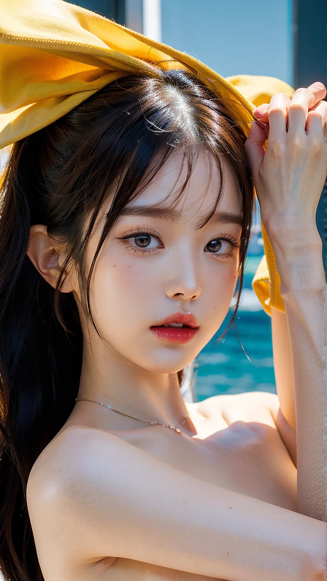 Mustepiece, top quality, illustration, ultra-definition, fine details, high resolution, 8K wallpaper, perfect dynamic composition, beautiful detailed eyes, wearing a dress, natural color lips, beach, random cute pose, perfect and beautiful face , cute, sexy face, sunset, feminine face