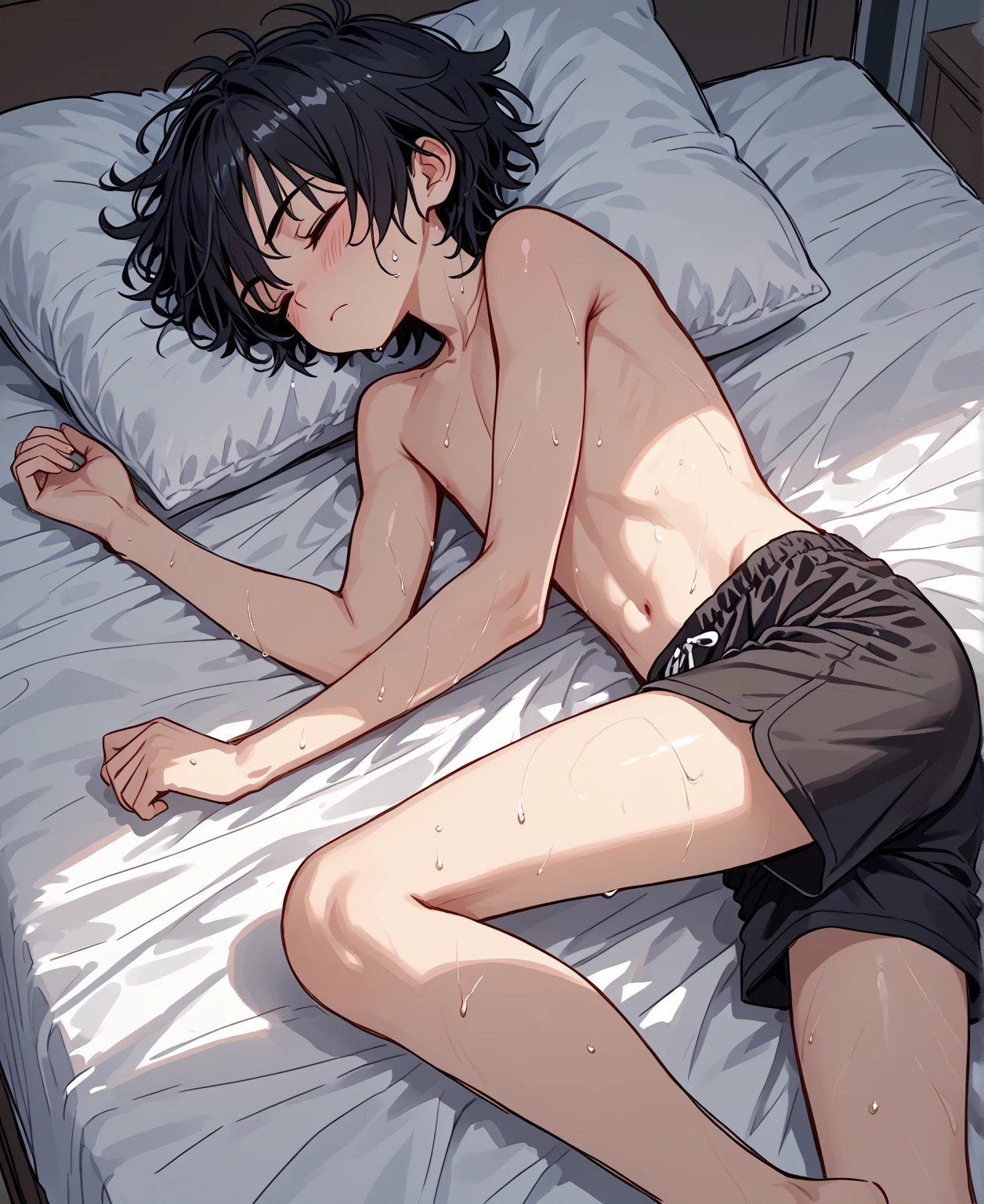 (((is crying少年にRide on男性))Children and adults、all-fours、is crying、from the rear、backs、doggy style, worried and stunned、((buttock))、(lyin in bed)Teary-eyed、barechested、Anxious look、A sexy、Trance、独奏、shorth hair、Forehead、dishevled hair、base of ear、kne、Thigh、Opening Mouth、You can take off your clothes、white shirt、((両足のkne))、lean body、skinny body、Soft belly、Skinny Legs、doggy style 、Ride on、