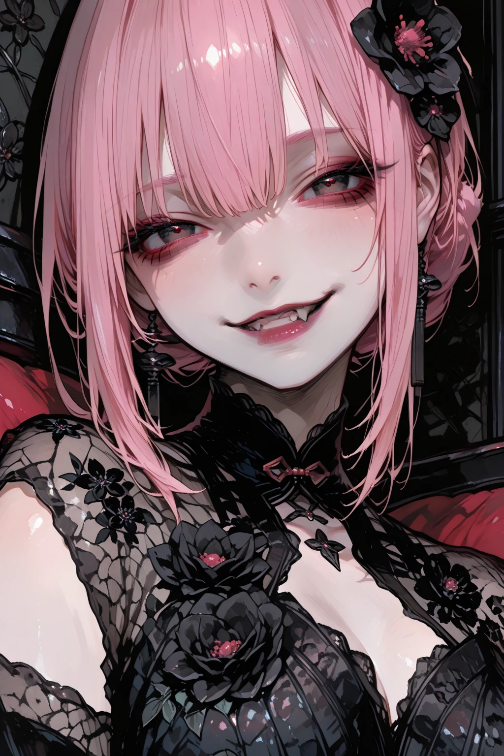 ((male:1.5)),(forehead mark),(Silky pink hair:1.2),((Devil horns:1.2)),(Nihilistic smile:1.5),((A room with a sexy atmosphere:1.25)),(nsfw:1.1),((high quality:1.1)),((perfect Face:1.2)),((beautiful image:1.1)),Close-up of face,(blush,Falling into Pleasure:1.3),((Antique furniture and tableware:1.1)),((Open your mouth wide and stick out your tongue:1.3)),((Looking up:1.2))