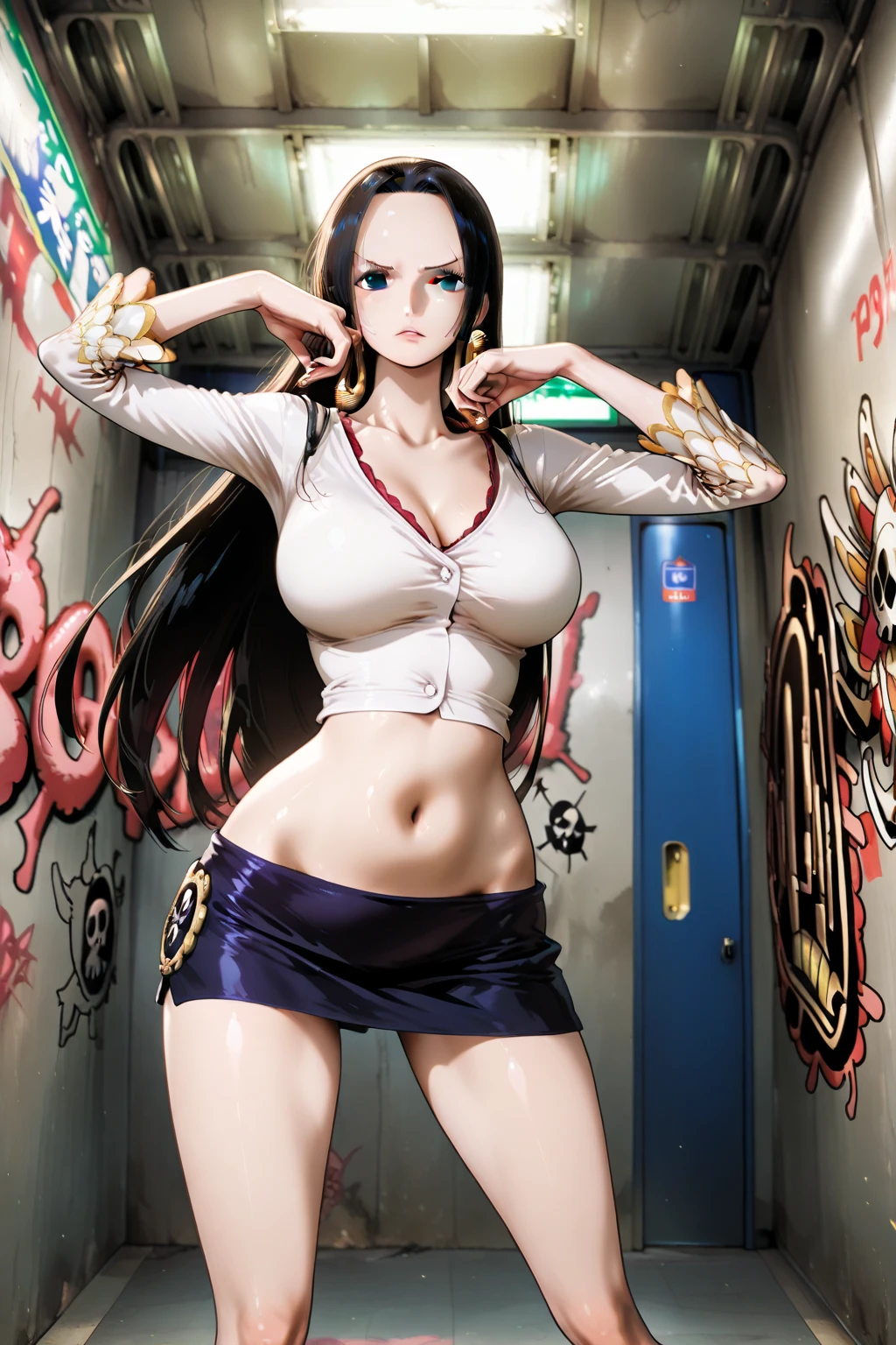 score_9, score_8_up, score_7_up, source_anime,masterpiece,best quality,highres,absurdres,official art,official style,source_anime,anime screencap,anime coloring,megami magazine,anime,animated,explicit, solo, boa_hancock,long hair, black hair, earrings, jewelry, large breasts, 1 girl、Blushing cheeks、shyly smile、optic、large full breasts、hair pin、a necklace、piercings、depth of fields、lickling lips、Tongue licking、Glossy reddish-brown shorthair、Black eyes、clavicle、Beautiful fingers、Hourglass body, Big round breasts, large breasts, nipples shot, lift breasts, breasts lift, Naked women, open legs, hip lift:1.5, lift hip:1.4, Make up, eye shadow:1.2, ((Sagging breasts)), Long breasts, Figure pedestal, bend your back forward, Erect nipples, Squirt Breasts milk, ((pink shaped eyes)), (((take off bikini))), (((Undressing bikini))), (((Take odd underwear))), (((Undressing underwear))),