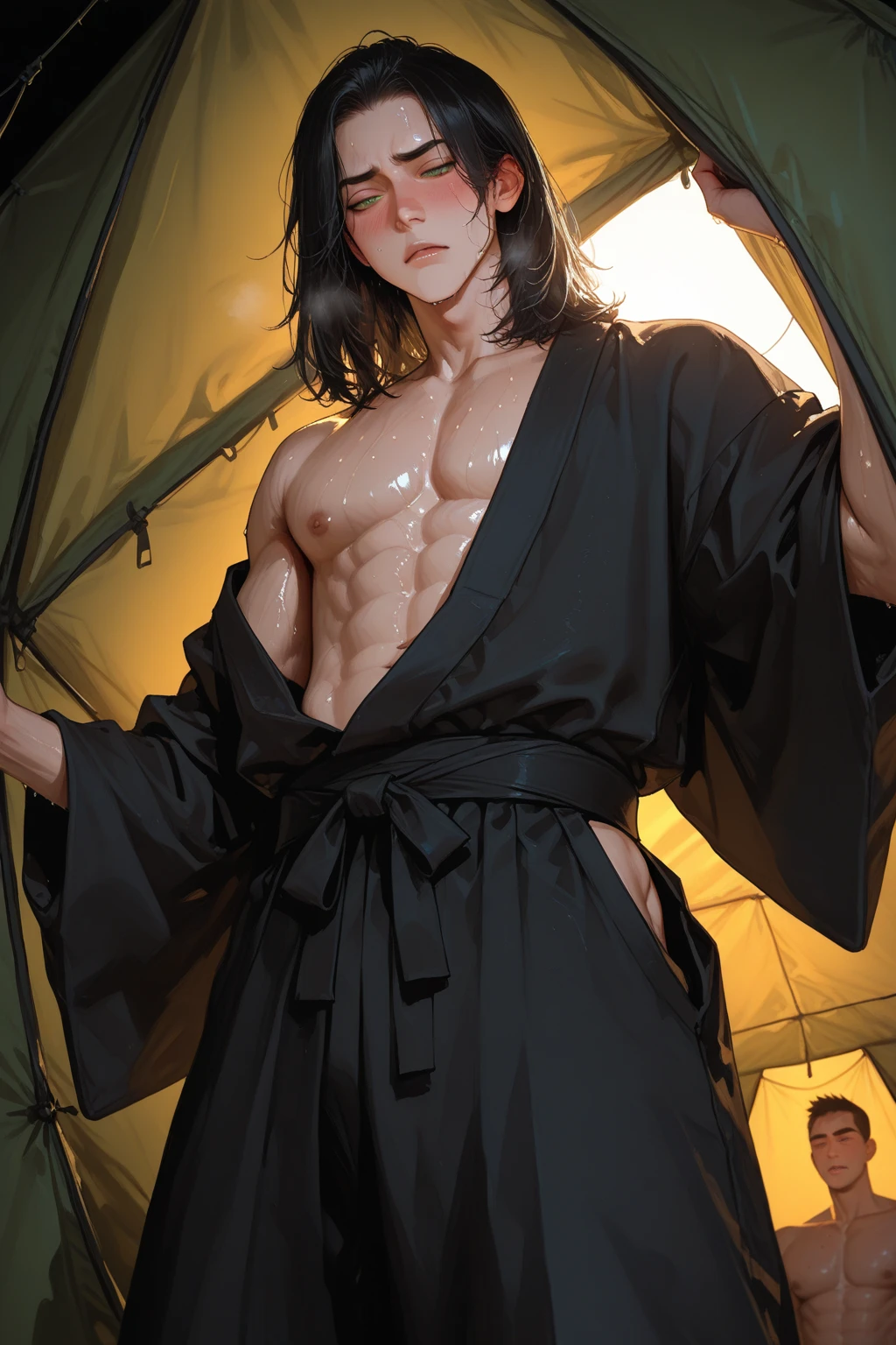 ((best quality)), ((masterpiece)), (detailed), perfect face
Make a picture of the main character Roronoa Zoro naked, highlighting his dick