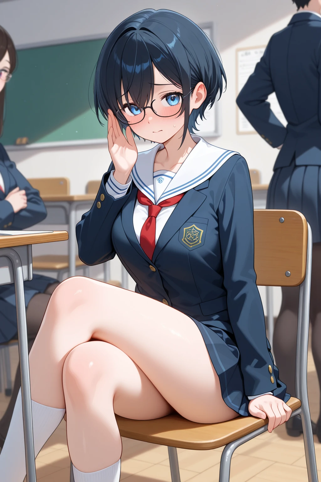 score_9, score_8_up, score_7_up, score_6_up, score_5_up, score_4_up, (source_anime),beautiful girl, pussy, spread legs, tactile hair, black hair, Glasses, Glare, classroom, big tits, open shirt ,Wearing a white coat over a sailor suit, Pleated skirt,brainwashing,empty eyes,tongue, (open leg:1.5)(((NSFW)))((question mark))((cowgirl position))
