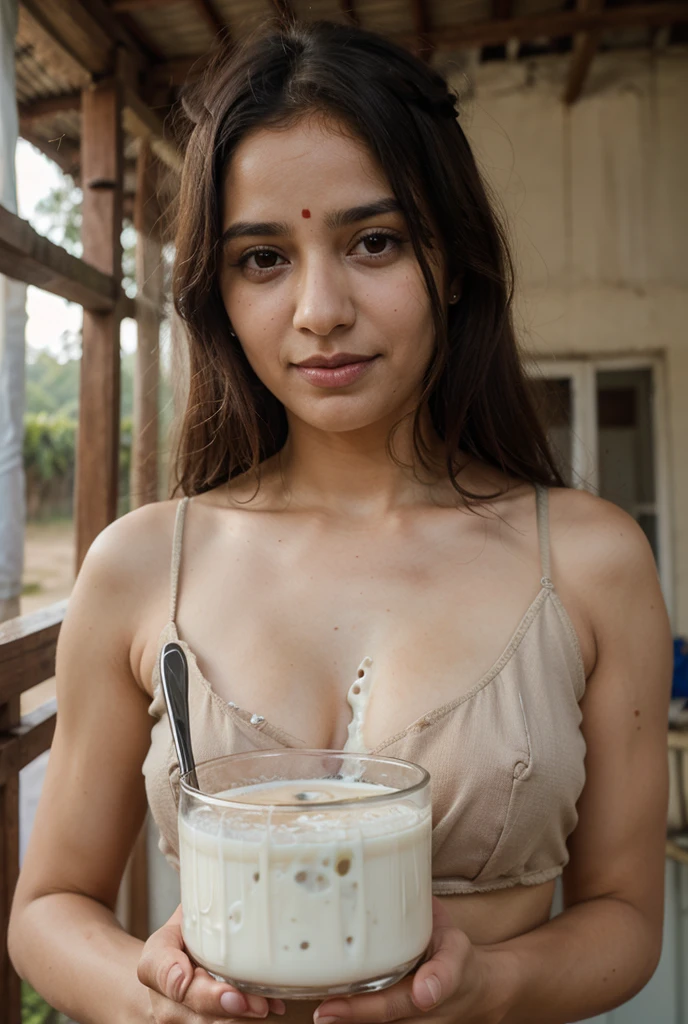 Beautiful Indian teenage girl sitting drinking coffee