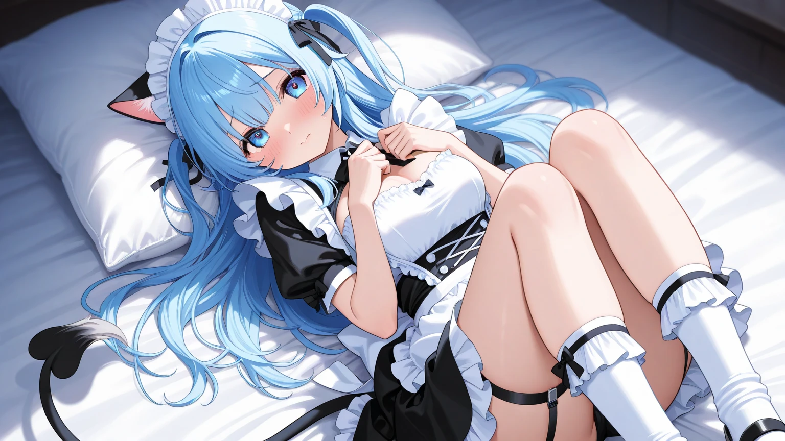 Girl with blue hair wearing a Lolita outfit