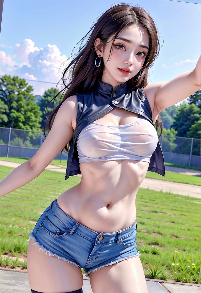 (Very delicate and beautiful:1.2)super model,,Big Breasts,Beautiful breasts,voluptuous,【bike shorts】,,【3girls】,,highest quality, High resolution, 8K,Kick in a hurry