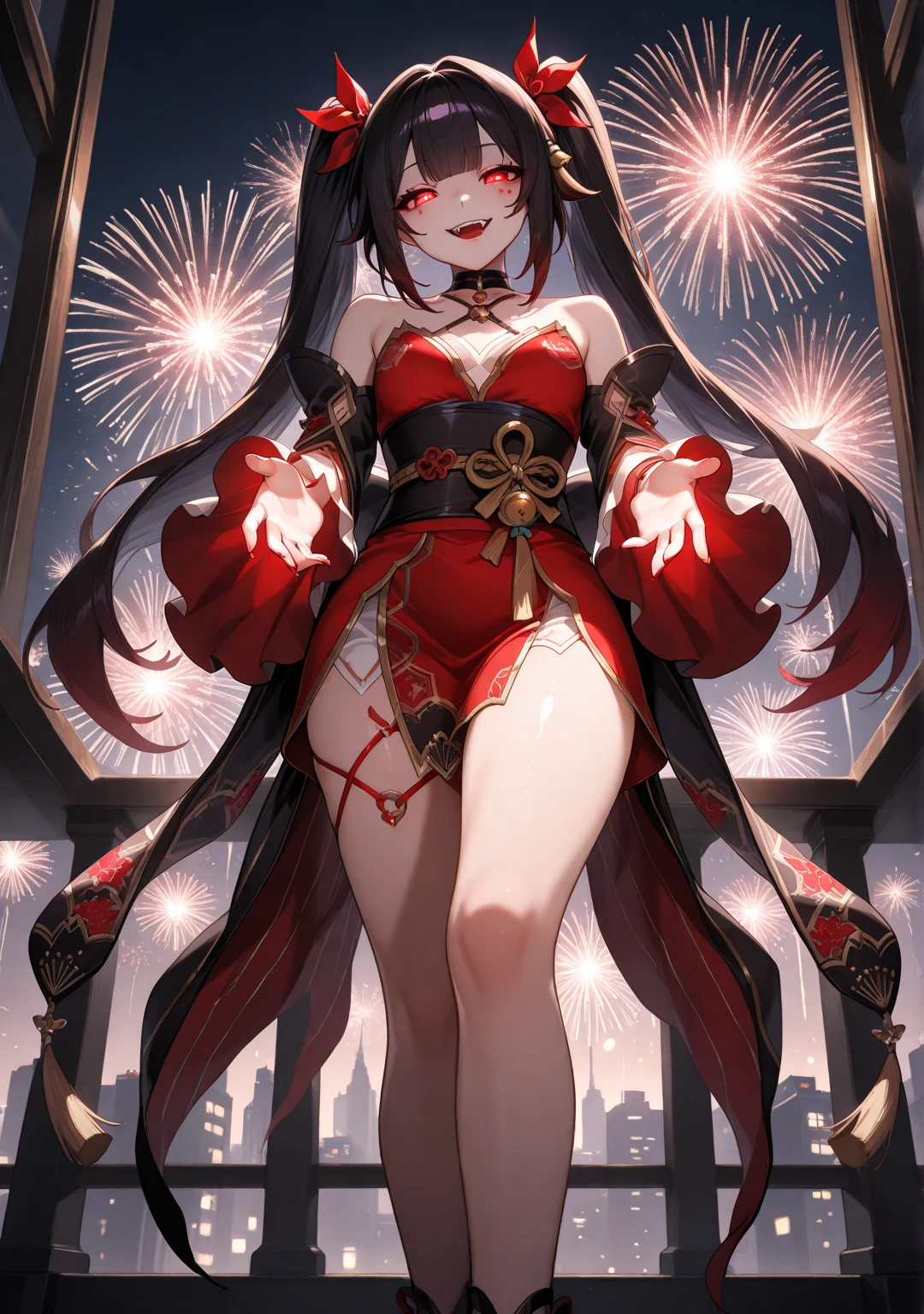 Witch with cat and fireworks in the background, black - haired mage, Seductive Anime Girl, Green eyes, flirty anime witch casting magic, ArtGerm. Anime Illustration, very detailed Artgerm, pretty sorceress, range murata and artgerm, beautiful alluring anime woman, beautiful sorceress, ArtGerm on ArtStation Pixiv