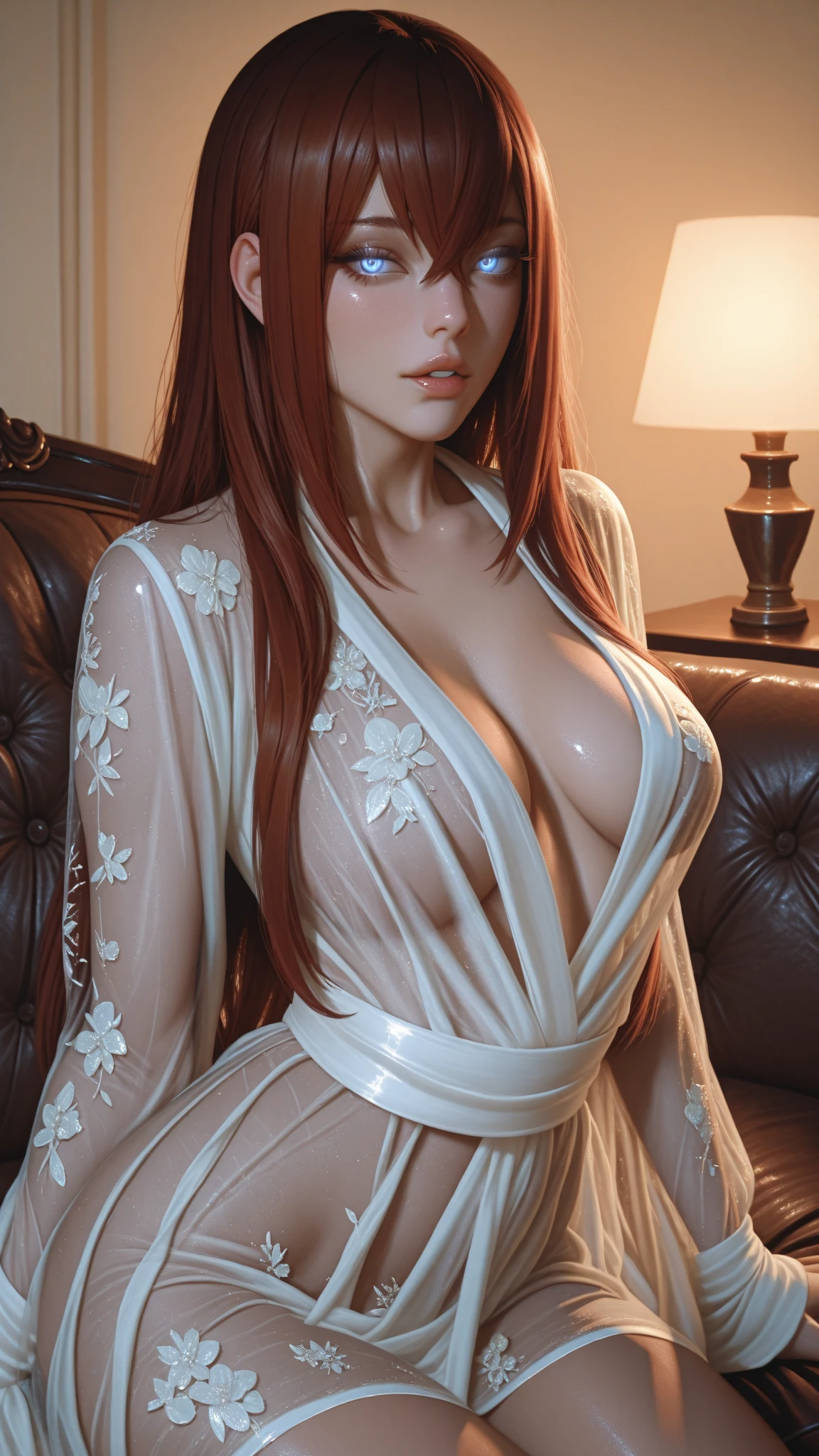 (from below:1.2,looking at viewer),(1girl,curvy,,full body,beautiful breasts,medium breasts,pale skin,pointy breasts,erect nipples,breast squeeze),(leather boots,(leather armor),((embroidered white lace long dress:1.5),see through)),((realistic:2,high resolution,best quality,masterpiece)),((extra long hair:1.5),blunt bangs,(extra light coppery red hair,highlight color),Straight hair,hair over one eye,leather headband),((water),sunlight),(nsfw:1.5,sitting,(leaning forward:1.5),open legs)