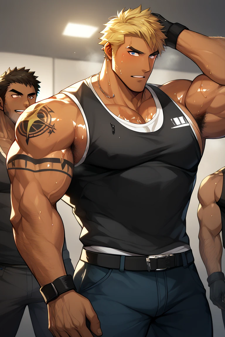 Highest quality、masterpiece、(muscular male:1.2)、(father:0.5)、Blonde、Shoulder strap and collar attached、kneeling、open mouth、Perfect Erection、Embarrassed face、(sweat:1.4)、(steam:1.1)、Serve food at a pub