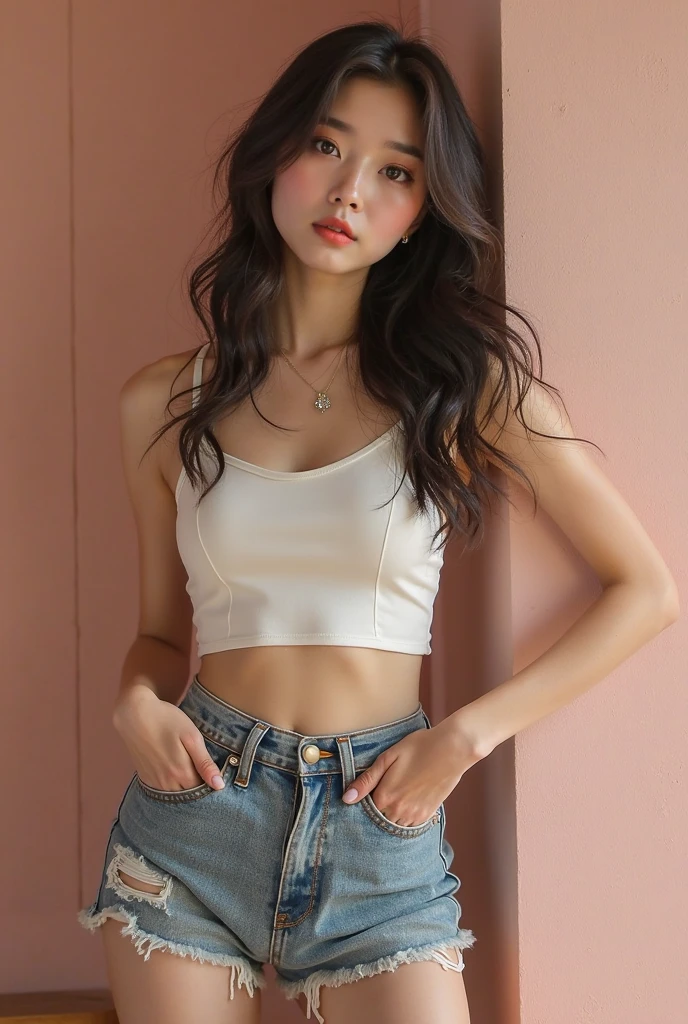1girl in a white top and jeans posing for a picture, blackpink jennie, roseanne park of blackpink, jossi of blackpink, lee ji-eun, lee ji - eun, jaeyeon nam, lei min, jisoo from blackpink, seseon yoon, leaked image, bae suzy, jisoo of blackpink, jinyoung shin, photo of slim girl model, sexy pose, abs, kazuha leeserafim