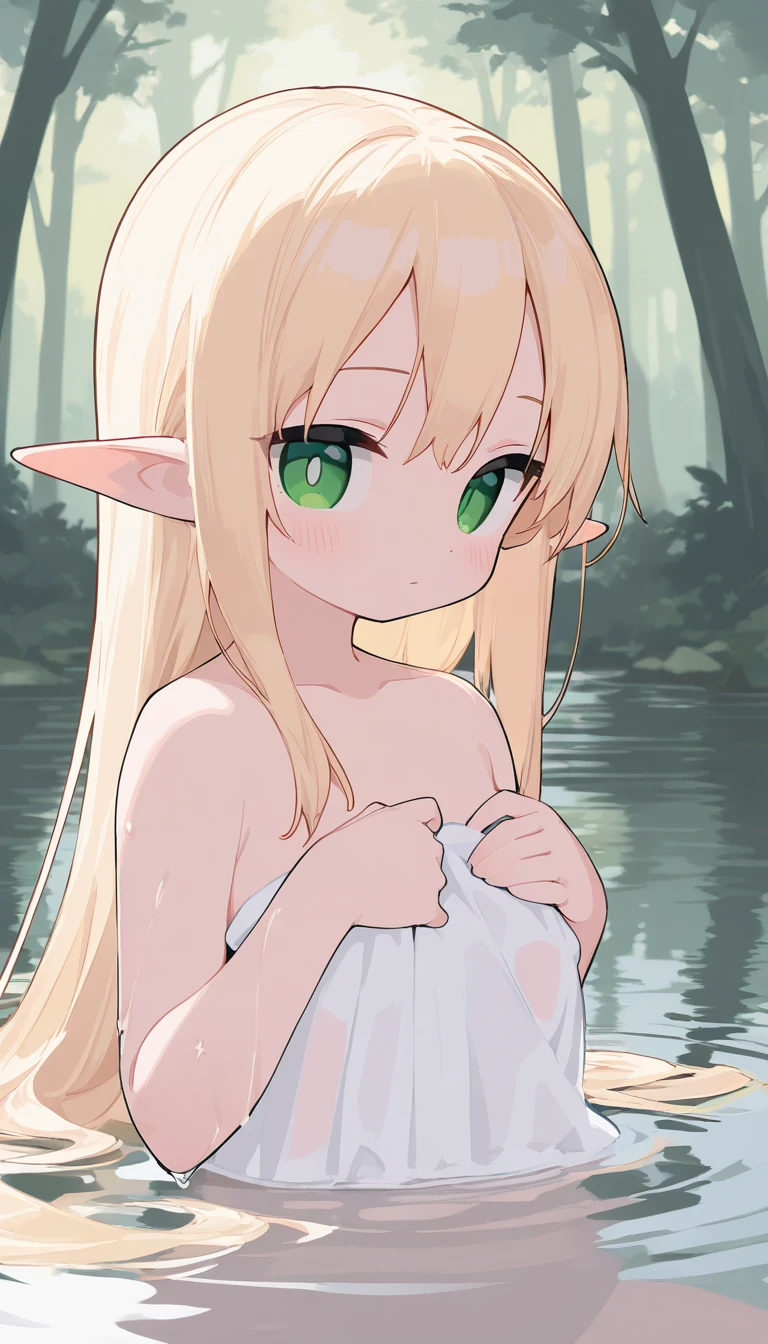 Realistic light, ((Naked Loli elf legs up missionary position:1.4)), Masterpiece, picture of short and small petite loli, ridiculously long black hair, with beautiful red eyes and fair light skin, Loli elf girl lying on the river bathing and very wet body, in the forest, bright pink nipples small aerole, beautiful, (((show detailed armpits and water drops from armpits))) showing beautiful groin and navel sexy waist