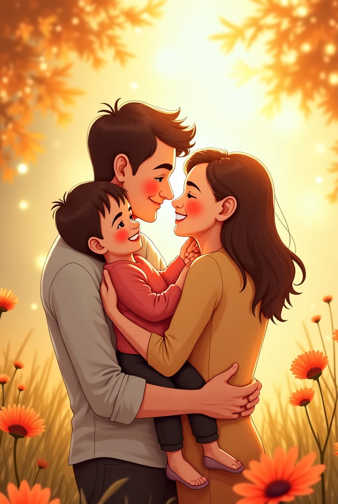Man loving his 3 children and beautiful wife
