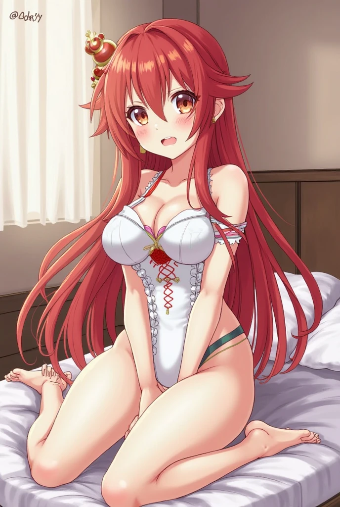 Anime background art, bottom of room, one bed, lying on a bed, beautiful anime scenes, 4K anime art wallpaper, 4k anime art wallpaper, Rosla global illumination, anime girl, 1 girl, 1 man, LORA similar, best quality, detailed, alone, looking at the viewer, mouth closed, smile, long hair, definition in the eye, perfect face, perfect face, perfect hair, red hair, star shaped hair accessory on both sides, blue eyes, costume, big tits, maid costume, half naked, completely naked, showing her vagina, perfect vagina, open legs, open vagina, perfect anus, see vagina, naked vagina, a lot of red pubic hair, colored pubic hair, red pubic hair, colored red pubic hair, red pubic hair, more pubic hair, perfect anus, see vagina, naked vagina, bare vagina, view of the pubic hairs, red pubic hair, hairy pussy.