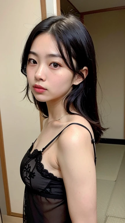 Beautiful 12 year old girl in black bra and skirt