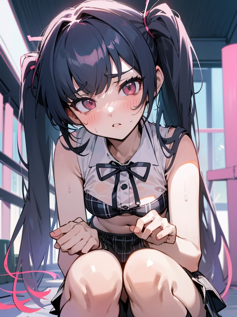 yuukikonno, Yuki Konno, hair band, Long Hair, Pointy Ears, Purple Hair,blush, Embarrassing,Open your mouth,(Red eyes:1.5), (Small breasts:1.2), uniform(Purple sailor suit),Short sleeve,Purple pleated skirt,White tights,Wet Hair,Wet Skin、Wet clothes,window(rain,Cloudy),evening,　　　　　　　　　　　　　　　　　break looking at viewer, Upper Body, whole body,(Cowboy Shot:1. 5)
break indoors, School　classroom,
break (masterpiece:1.2), highest quality, High resolution, unity 8k wallpaper, (shape:0.8), (Beautiful and beautiful eyes:1.6), Highly detailed face, Perfect lighting, Highly detailed CG, (Perfect hands, Perfect Anatomy),