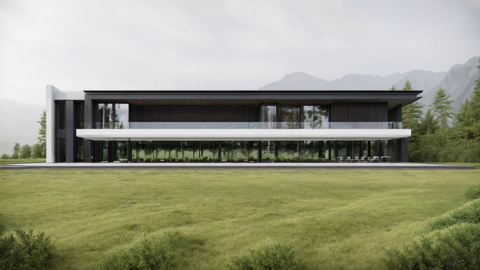 exterior architec ture, Lecorbusier style, white house , plant around the building, sky, trees, the building in forest, surrounded by green grass hills, All pictures are real, 100% real pictures, high quality, clear pictures , hyper realistic, depth of field , modern architecture, minimal architecture , futuristic architecture