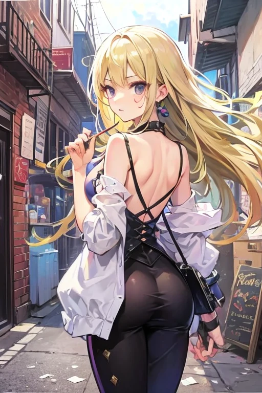 1 girl, detailed blue eyes, lange wimpern, detailed beautiful face, (very Long blonde hair:1.4), festgebunden, (arms behind back:1.6), gefesselte Arme, (blushing:1.3), (Big boobs:1.1), OTN, White OTN gag, Gag, gagged, bound knees and ankles, shibari over clothes, (black skirt, White crop top:1.4), standing in a beach night Club, many people around, tied gag, nah aufnahmen