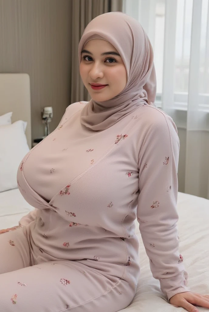 50 years Old, Hijab Indonesian mature woman, Big Tits : 66.9, Gamis, Breast out from her clothes : 1.9, at doctor office, Dark light, at Nighttime