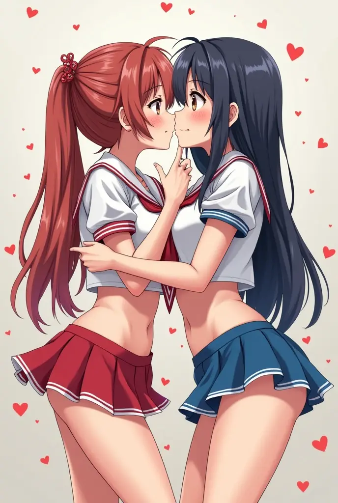 detailed picture of 4 extremely cute color guard girls kissing in short skirts showing panties