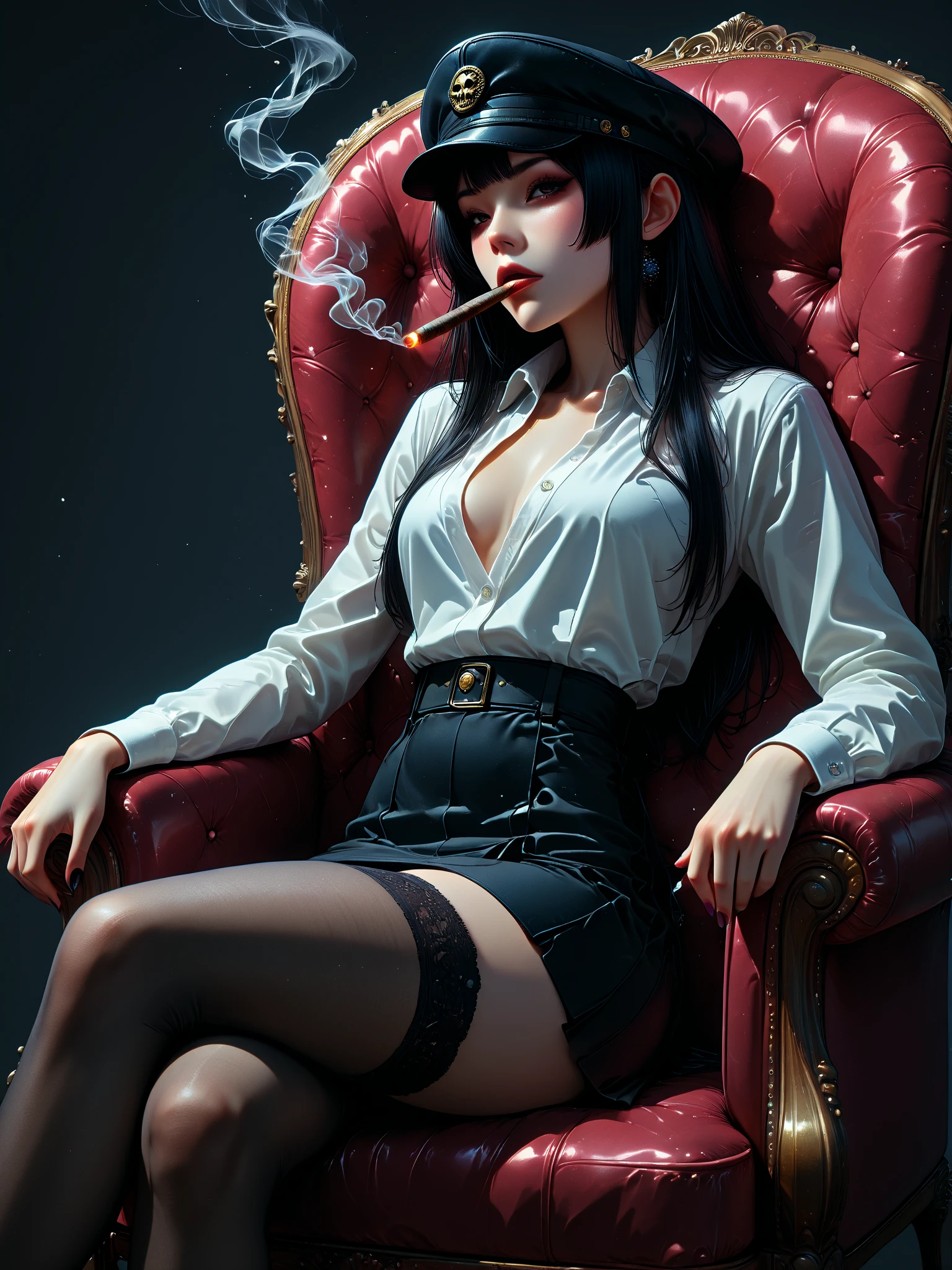 work of art,8k,cinema poster,breasts big,long black hair, cosplay fantasia de dentista , dentist mask, dentist office,tabletop, dentist chair,add a patient to the chair