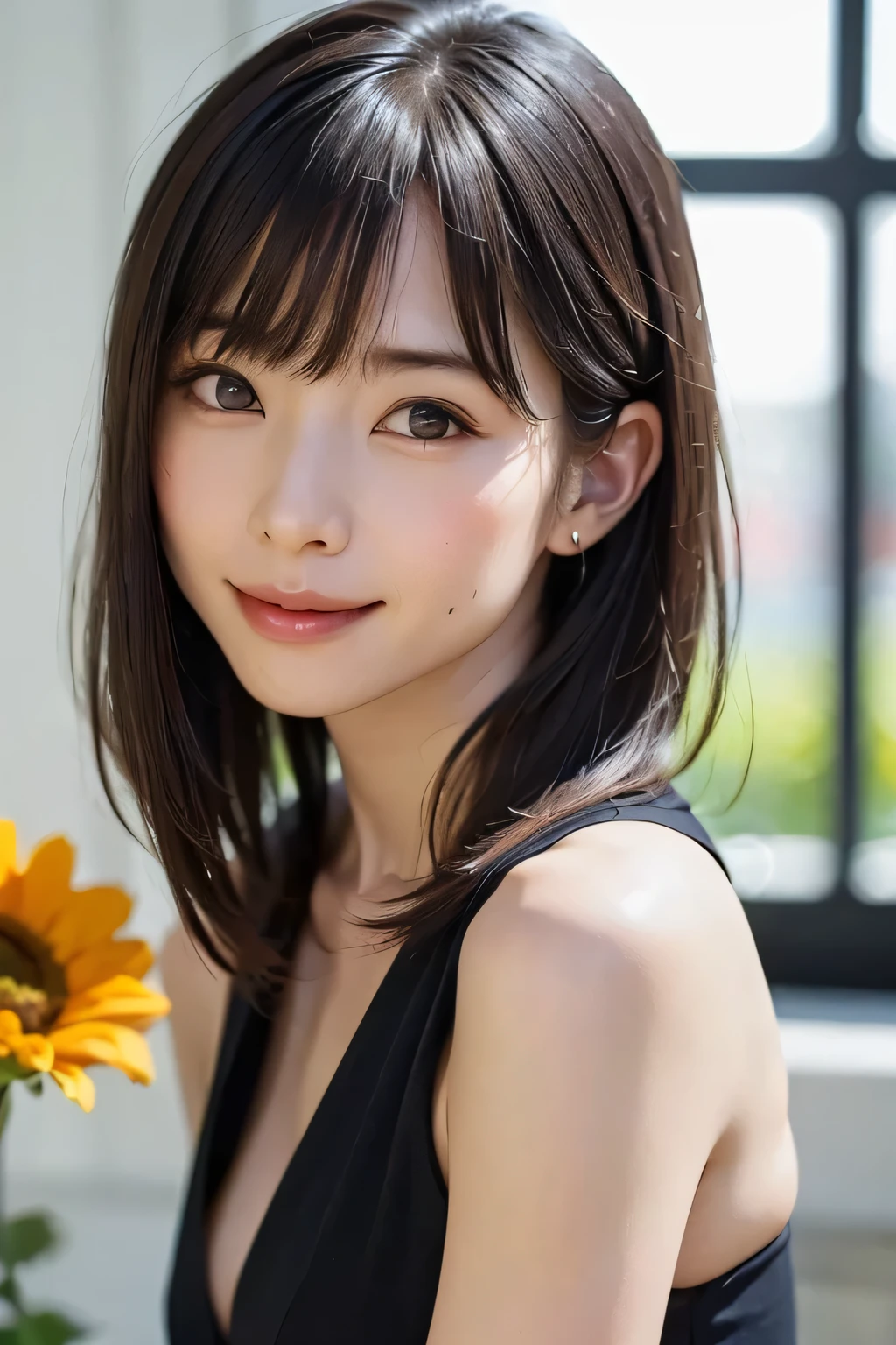 (((Shiny skin)))、(((ピンク色のsexyな下着姿)))、Big Breasts、Big Breastsの胸の谷間を強調、String Underwear、See-through fishnet underwear(Highest quality、4K、masterpiece:1.3)、Beautiful woman、1 girl、(sexy:1.1)、One girl、(Extremely detailed image quality)、Ultra-realistic skin texture、非常にDetailed face、Slim and sharp facial contours、One Girl、(beautiful girl、Delicate girl:1.3)、(17 years old:1.3)、break、(Summer clothes:1.3)、(Symmetrical eyes:1.3)、(Countless sunflower fields:1.3)、Perfectly shaped and personified correct fingers、Small breasts、Brown eyes、Short cut)、Parted bangs、Brown Hair、(Eye and facial details:1.0)、(masterpiece、Highest quality、Super detailed)、Detailed face、8k、Full body view from the knee up、