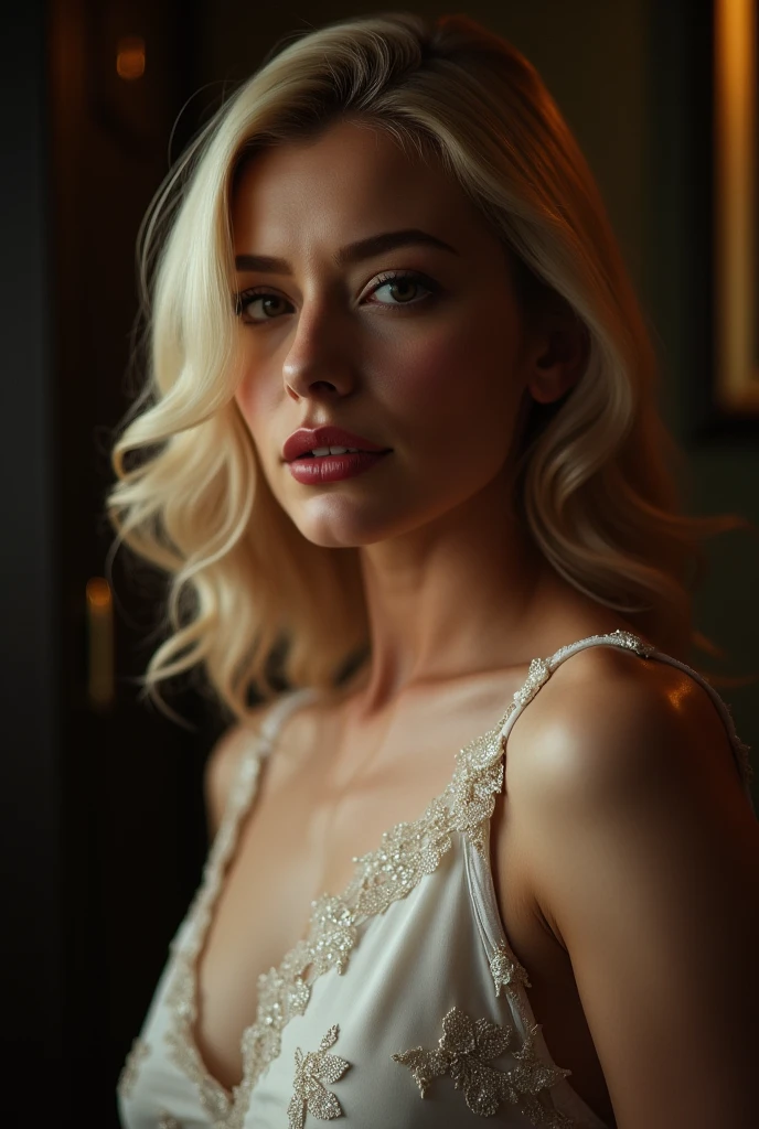 (Obra maestra, La mejor calidad, fotorrealista, Altas Resoluciones, Cinematographer, :1.3), 1 chica rubia, adolescente rusa, (small bare breasts), frisky, Piel realista, cuerpo perfecto, diafragma, cabello extremadamente detallado, (Lindo), al aire libre, ((realista, super-realistic, realismo, Detalles realistas))