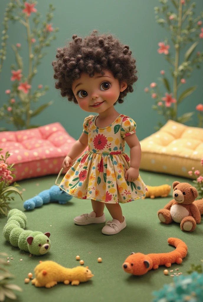 create a disney pixar character from the movie fun, disgusting happy green color with short curly hair to the shoulder, very detailed, high dimension, realistic