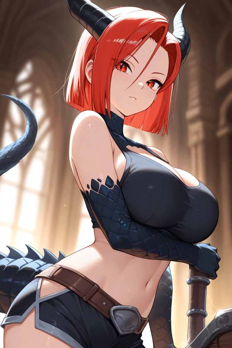 1 female、ruby red hair、long hair, dragon horns、{{{red and gold eyes}}}、thick lips、White and red dress、off shoulder、slim、valley、big breasts、sunlight、{{{without background, no background}}}, {{{white background}}}masterpiece、ultra high resolution、perfect lighting、16k 