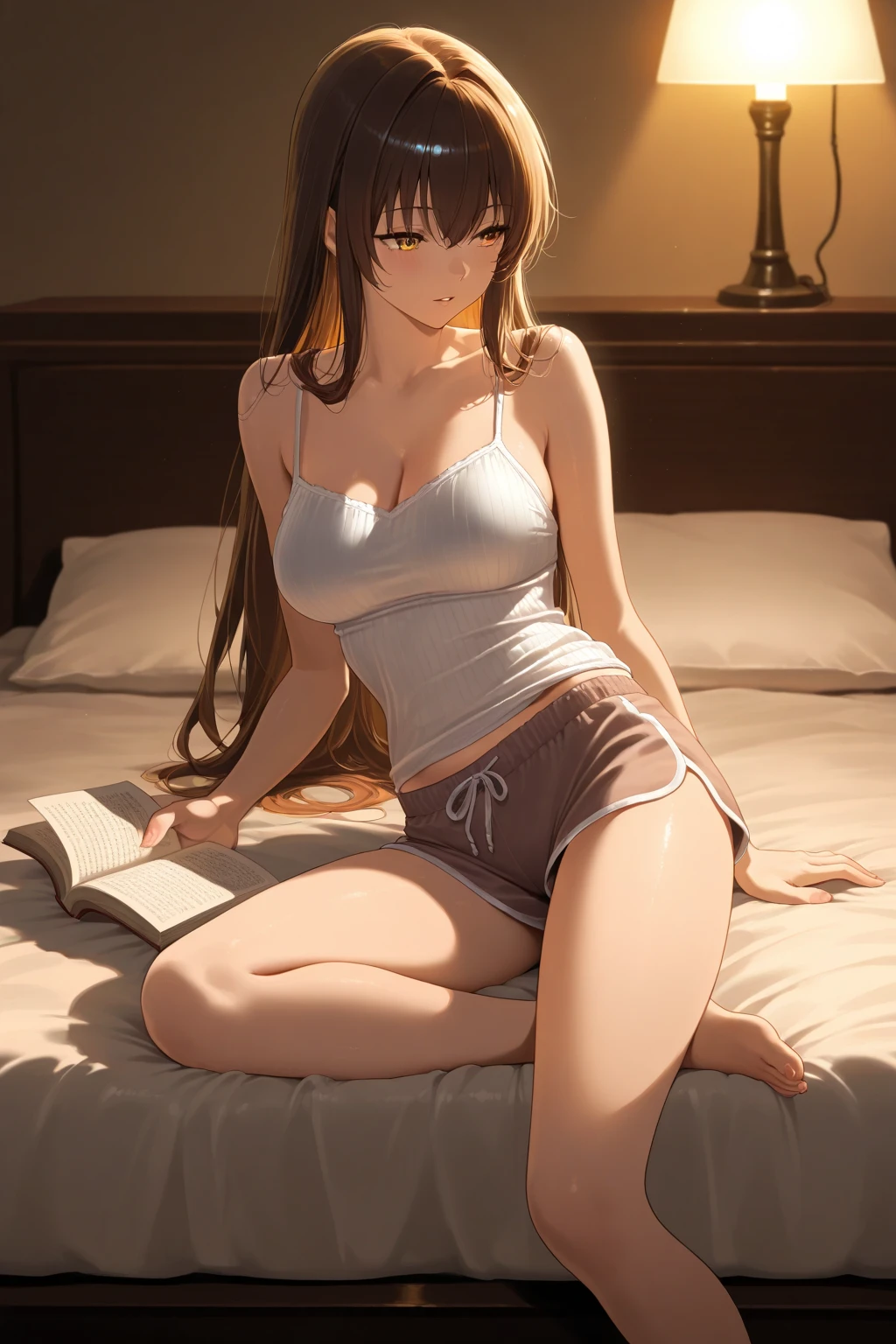 (((masterpiece, Highest quality, High resolution, 超High resolution, Perfect Pixel, Depth of written boundary, 4K, RTTX 10.0))), Beautiful Anime Women, Beautiful art style, Anime characters, ((Smooth texture, Realistic texture, Anime CG Style)), Exact finger count、Exact number of legs、(Exact number of arms:1.0, Exact number of hands:1.0), (Perfect hands, Perfect Anatomy), Cinematic, Realistic, Extremely detailed CG, Daytime lighting, Perfect lighting, Best Shadow, The best natural light, whole body, Perfect body, バランのとれたPerfect body, Perfectly balanced style, (Slender body:1.2), ((Long Hair, bangs, Reddish brown hair, Stylish hairstyle)), ((A cute woman stands with her hands in her panties:1.8)), (Put one hand in your panties:1.8), (fingering:1.8), (pussy juice:1.5), ((Bow tie around neck, High heels:1.3), (Sexy and cute white underwear:1.3), (Stylish shiny white satin panties, Side-tie panties, Panties with white center and lace decoration on the sides:1.3), (Thin panties with ribbon:1.3), (White micro lace satin bra, White bra with lace trim, Thin bra with ribbon:1.3), (lace garter belt, Garter Strings, Knee socks:1.3):1.3), (Beautiful big , Cleavage:1.1), (Embarrassed expression:1.4), blush, (sexual pleasure expression:1.5), (The expression of someone who is holding in the toilet:1.4), (Look up, Mouth half open:1.4), (Half-close your eyes:1.3), (Stylish bar, Stylish restaurant, Many customers in the background, A busy store, Chair, table:1.3), naked, In underwear, Waitress in underwear, (Frilly maid-like headband:1.2), whole body, Angle from the front, chizuru