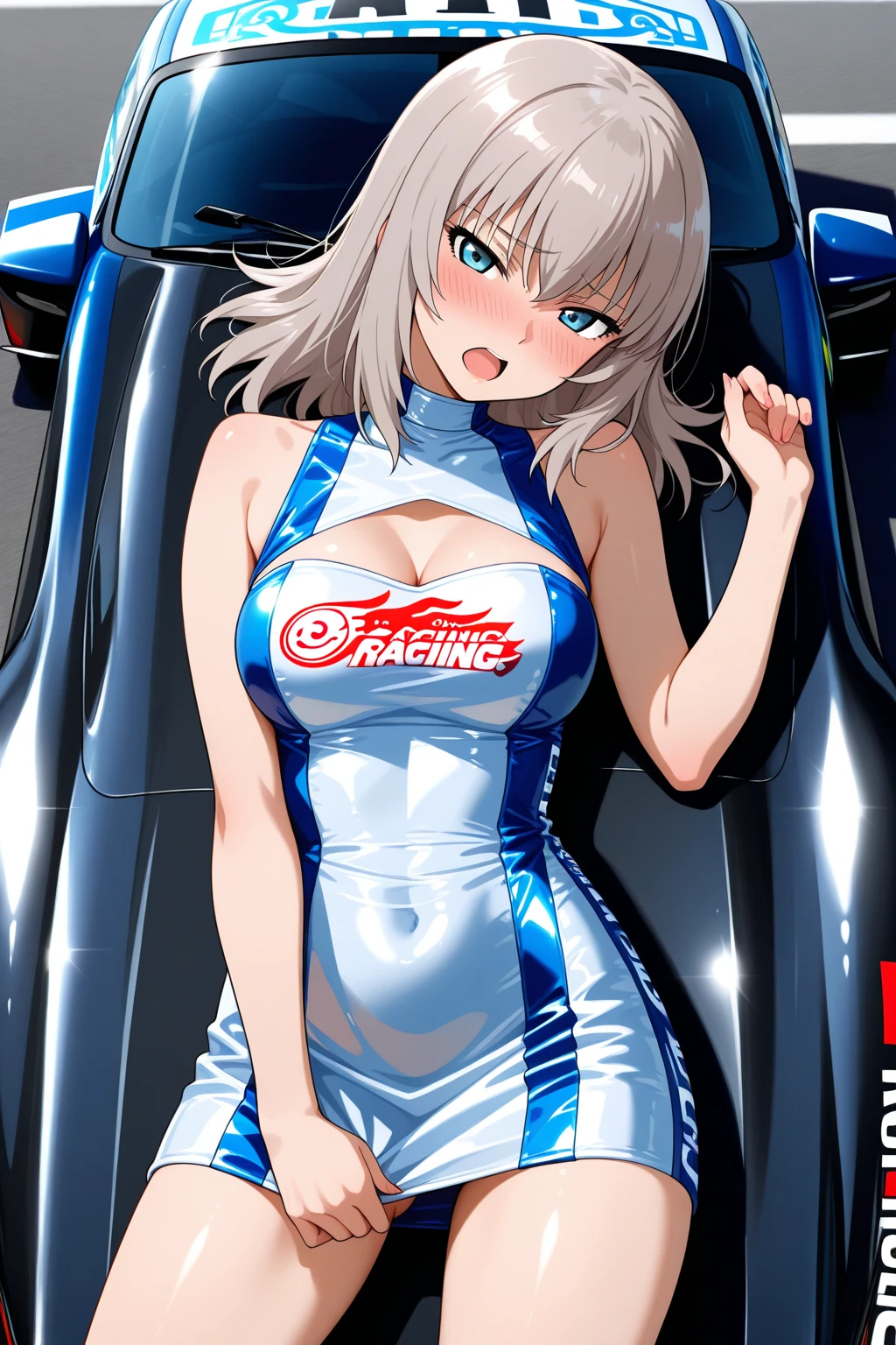 Rei Ayanami, Race Queen, Translucent costume, Jacket, Ultra mini skirt, Slit Skirt, Sweat, circuit, Racing Car,