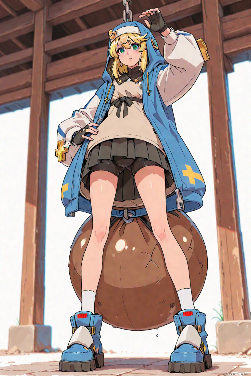 1 girl, detailed blue eyes, lange wimpern, detailed beautiful face, 4k quality, (Long blonde hair:1.4), (arms behind back:1.3), Red rope, blushing, (Big breasts:1.6), erina nakiri, long hair, orange hair, (purple eyes:1.1), hair between eyes, skirt, thighhighs, bow, jacket, pleated skirt, shoes, black thighhighs, zettai ryouiki, plaid, plaid skirt, blazer, 18 jears old, (shibari, bondage:1.6), standing on a beach, erhobene Augenbrauen, pralle Brüste, Front View of girl, detaillierte nah aufnahmen, shibari