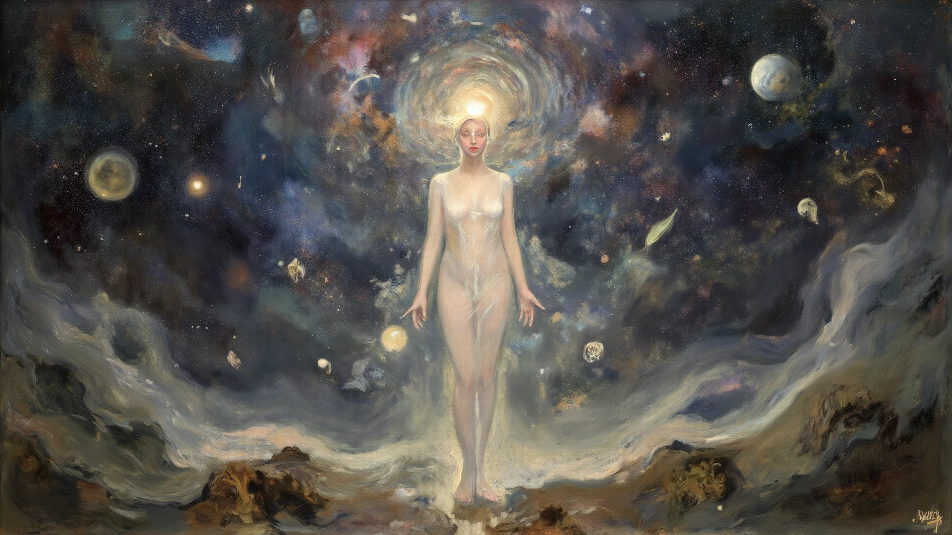 (Alone) inconceivable and spectacular an emergency scene of a cloud figure Sophie Turner in a cosmic cloud, Strands of fractal nebulae, cosmic, celestial, cosmic, vibrant and vivid entities, whirlwinds, Yarn, unreal, high contrast, Symbolism, magical, mystic, disconcerting, Hyper realistic, oversaturated, showy, 8k, NSFW