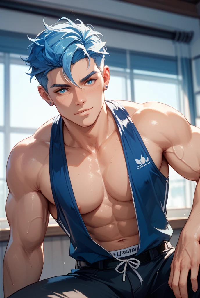 Concert Hall,Kagamine Len,short hair,Short Ponytail,Spiked Hair,Aqua Eye,Abnormally large muscles