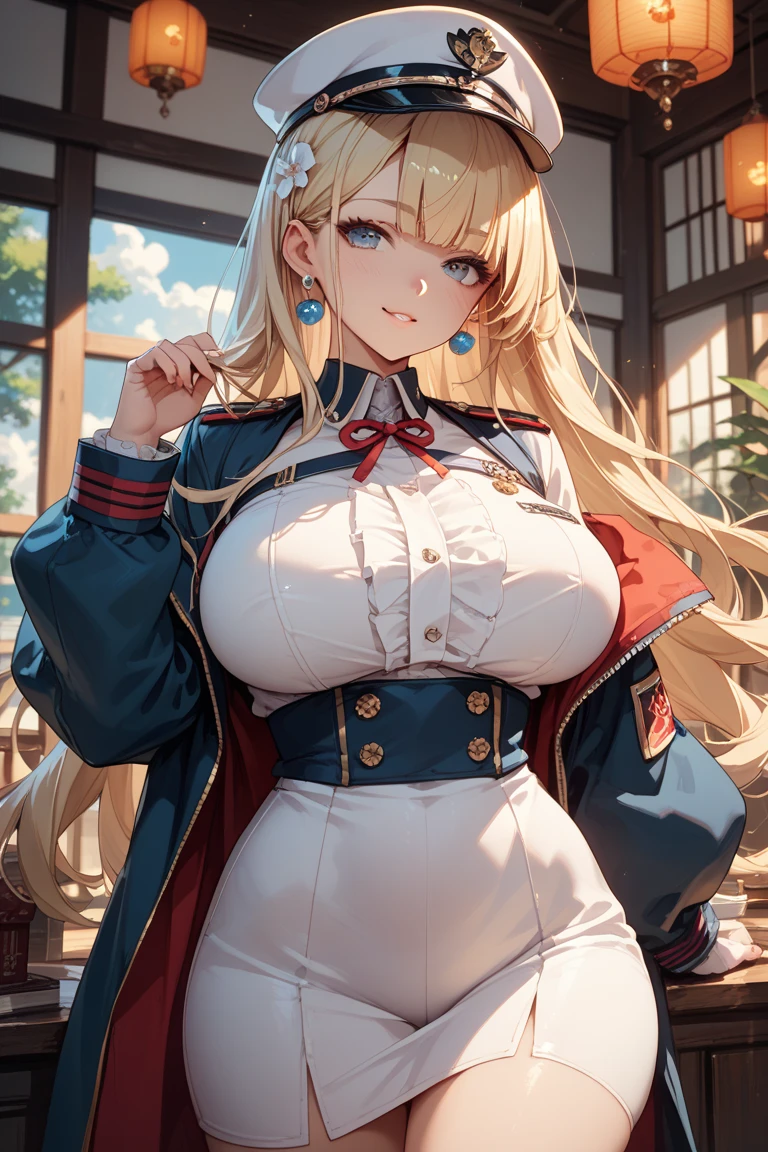 1womanl，33yo，熟妇，Bigchest，Raised sexy，Pornographic exposure， 独奏，Beauty contests，standing on your feet（Background with：the sea，snow mountains，warships，at winter season，Blizzarding，Big snowflakes）On warships， She has long blonde hair，Long hair flutters in the wind，Redlip，dynamicposes，Sweat profusely，drenched all over the body，seen from the front， hair straight， mostly cloudy sky，（（（tmasterpiece），（Very detailed CG unity 8K wallpaper），best qualtiy，cinmatic lighting，detailed back ground，beatiful detailed eyes，Bright pupils，（Very fine and beautiful），（Beautiful and detailed eye description），Blue eyes，Redlip，ultra - detailed，tmasterpiece，）），facing at camera，（The upper part of the body），A high resolution，ultra - detailed），revealing breasts，Bare genitalia，  Bulge，legs are open，sexyposture，Camel toes，Flushed complexion，Open-mouthed，frontage，American officers，Officer's cap，elementary student（Wearing：Black cloak，Down jacket White officer winter uniform，Sexy leggings，Armour，Gold wire embroidery，Snowflake decoration，Sci-fi futuristic style）