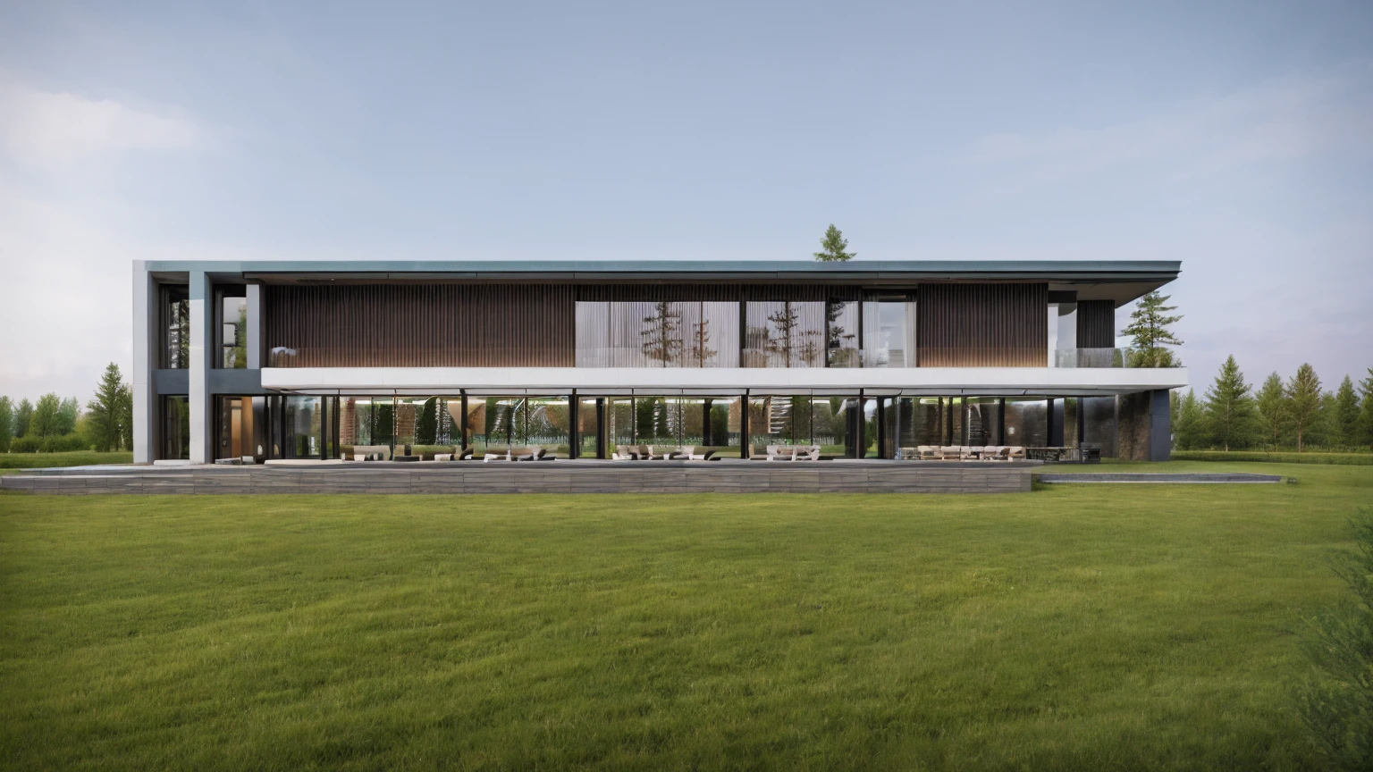 exterior architec ture, Lecorbusier style, white house , plant around the building, sky, trees, the building in forest, surrounded by green grass hills, All pictures are real, 100% real pictures, high quality, clear pictures , hyper realistic, depth of field , modern architecture, minimal architecture , futuristic architecture