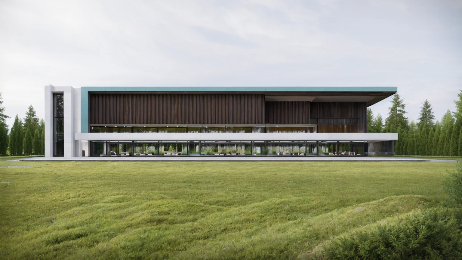 exterior architec ture, Lecorbusier style, white house , plant around the building, sky, trees, the building in forest, surrounded by green grass hills, All pictures are real, 100% real pictures, high quality, clear pictures , hyper realistic, depth of field , modern architecture, minimal architecture , futuristic architecture