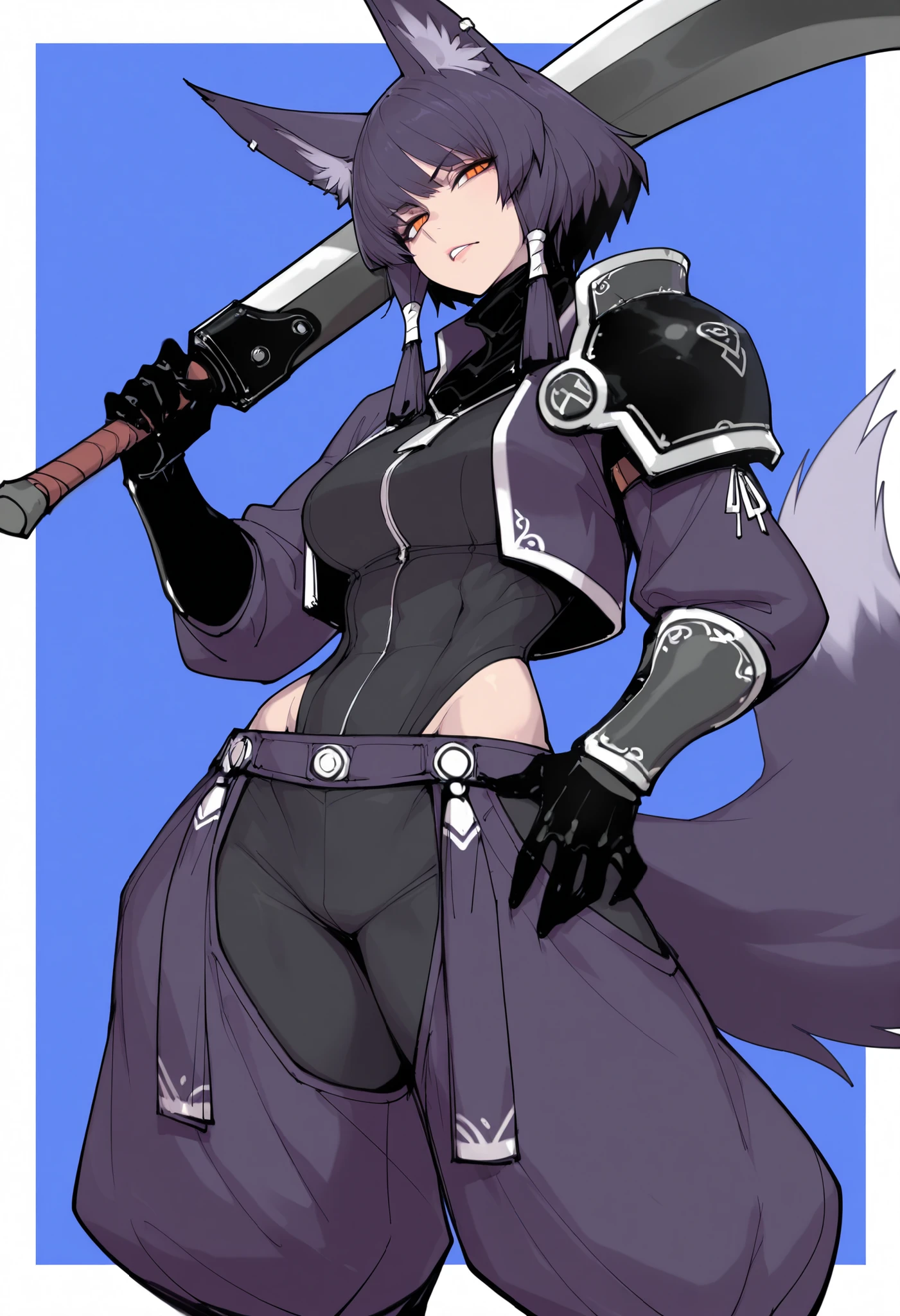 Masterpiece, best quality, girl1, Wolfie, leather pants, serious look, holding the sword, full body view, night,samurai
