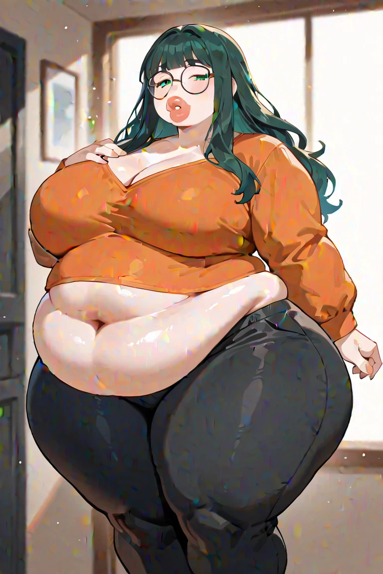 fat, large belly, standing, fat belly, very fat, large stomach, chubby,very fat, safe for work, obese, giant belly, fat, huge, heavy, very fat, safe for work, fat, large belly, standing, grabbing belly, very fat, large stomach, chubby (best quality, masterpiece), Riruka Dokugamine, safe for work, obese, giant belly, fat, huge, heavy, very fat, safe for work, fat, large belly, standing, grabbing belly, very fat, large stomach, chubby (best quality, masterpiece), Christmas, wearing sweater, eating, sitting down, table full of food, cookies, eating cookies, very fat, Christmas season, Christmas time, Christmas season, holidays, Christmas sweater, twin tails