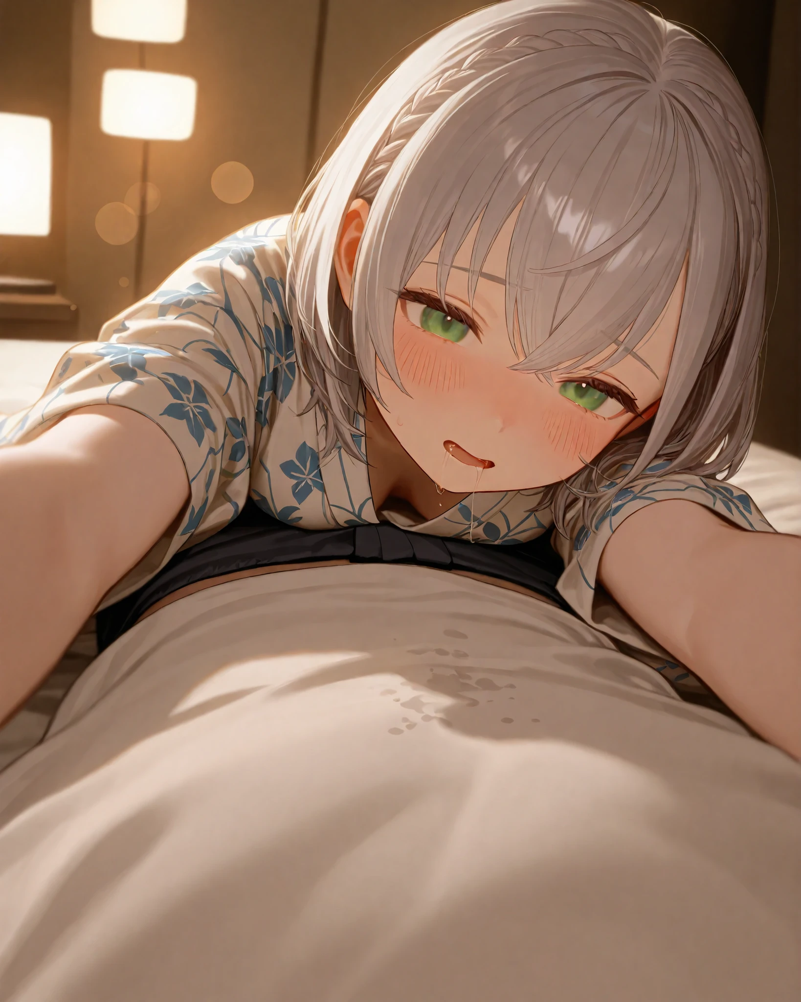 1 Range hair , Shirogane Noel_(Hololive), High Quality, masterpiece, 4K, 8k, High Definition, , High Definition, 超High Definition, Studio Lighting, ultra-precise painting, very detailed description, Professional, bright color, Bokeh, , like the movie, masterpiece, 最High Quality, Good quality, Newest,Dim illuminated Japanese-style room, ,, upper body close-up, 、 、drooling saliva、、 lies down on futon、、、open crotch、and makes me feel embarrassed、、Wearing a yukata、cowgirl sex、、clothed sex、、 I took a close look at this 、、、Violated