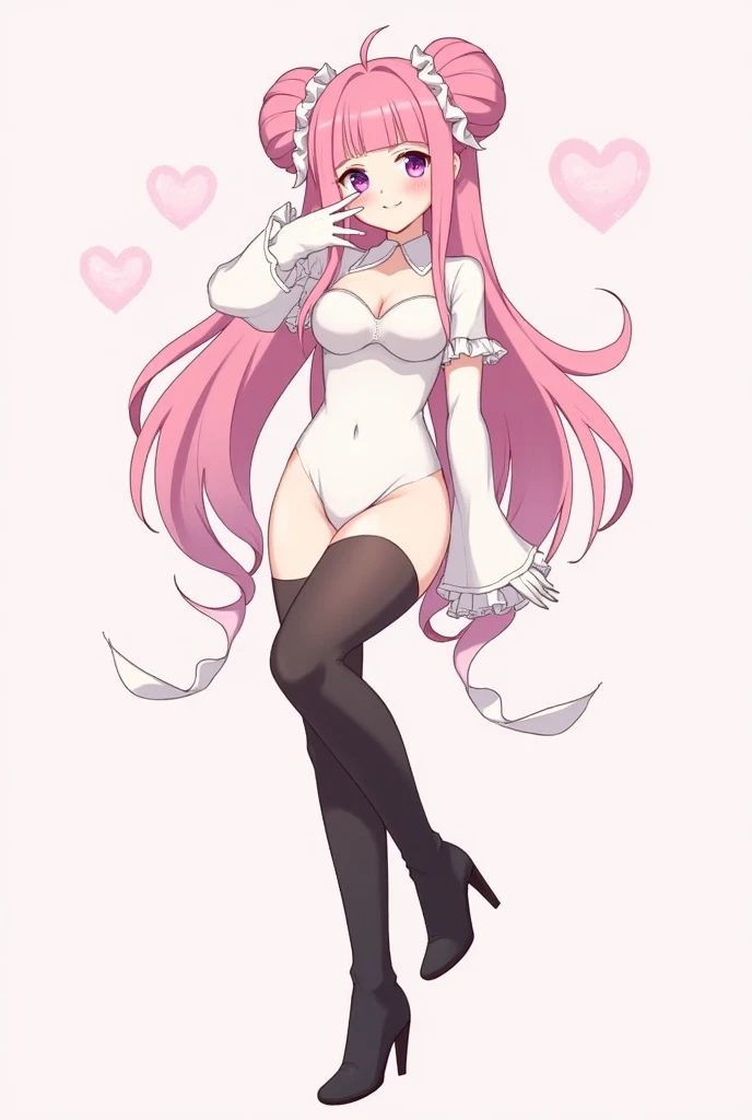 Elegg (NOD) hair with bangs covering the eyes, Very Very Very Big tits hot wearing a bunny outfit Black full body body with curve pink hair