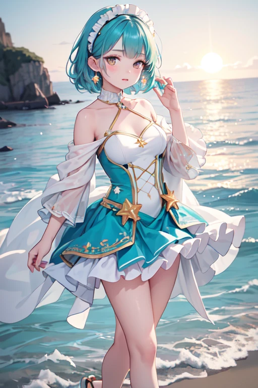 masterpiece, best quality, ultra-detail, illustration, close-up, straight shot, focus on face, 1 girl, blue hair, golden eyes, long hair, halo, angel wings, looking into the distance