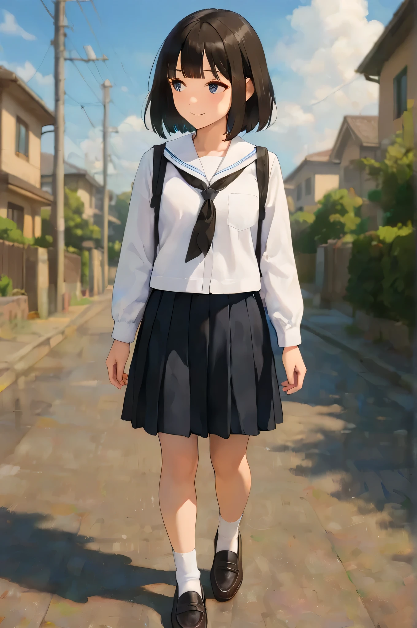 ,photographrealistic, masutepiece, Best Quality, (ultra-quality), (Ultra-detailed), Illustration, (Extremely delicate and beautiful), (One girl is Japan),(Solo,Lori, child, Toddler, 13 years old:1.5),a junior high school student, back poneyTail,round glasses,baseboll cap,Full limbs,complete fingers,flat , Small ,Beautiful detailed black eyes, School uniform,(Detailed Lighting), (Detailed background), (forest road),