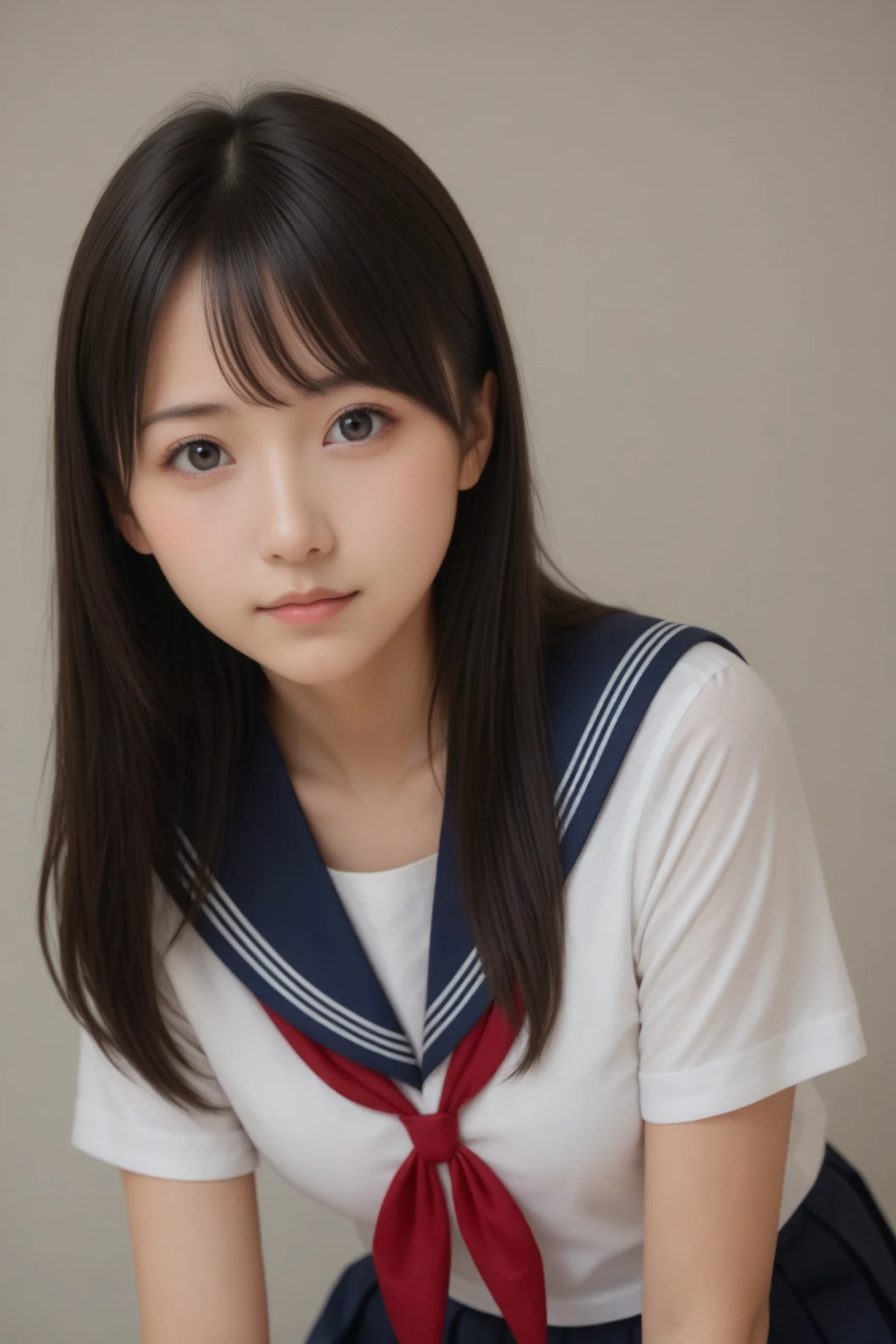 NSFW, there is a woman in a school uniform posing for a picture, surrealist schoolgirl, Female Student, Realistic Schoolgirl, beautiful anime high school girl, Cute Schoolgirl, Japan school uniform, japanese girl school uniform, Girl in Uniform, cyber school girl, Korean Girl, A seductive anime girl, goddess of Japan, Japanese Models, wearing a Japanese school uniform, Beautiful breasts, Colossal tits, (perfect shape tits), (Shortcut Hair)