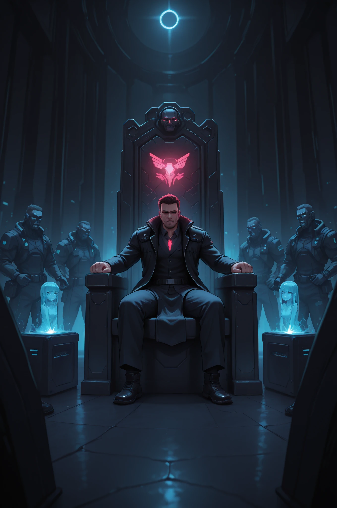 muscle drone, brainwashed, strapped in chair, male, hypnotized, neck injection, hypno visor, muscular bulge, flashing spiral
