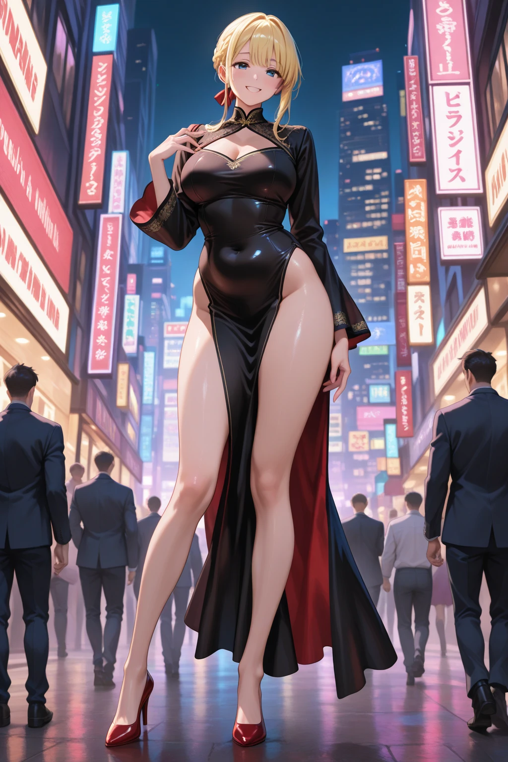 Ground View,giantesscity,tifa,giantesscity,giant girl 50000 feet high，Have a pair of ultra long legs,stepping in crowds,small men under her feet,a pair of huge breasts，Wearing a pair of Mary Jane heels，A look of enjoyment，Beautiful appearance，Exquisite makeup，quality，8k，High quality，Perfect proportion, Cinema lighting，film grain，Fuji colors，8k，textured skin，Super details，high detail，high quality，high resolution，explode，fake smile