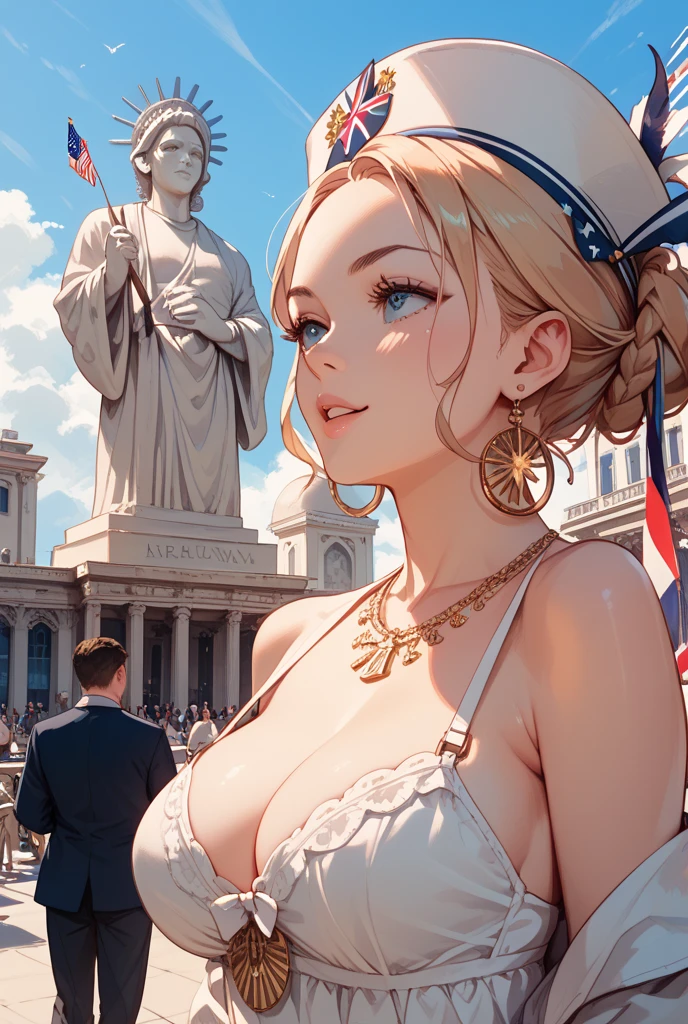 (巨作, Best quality, Realistic),
1girl huge large breasts,(on the St. Peter's Square of Vatican,crowd of), st. Peter's Square of Vatican background,gypsy dress,(Princess Eyes,shiny pupils),Dancing,  Gold, banquet, crowd of, picking up skirt,
[Slight smile],