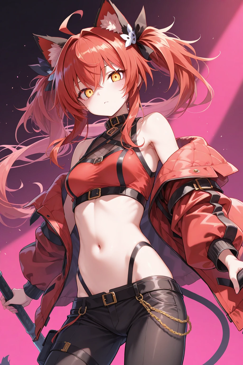 masterpiece、1girl in、Fulll body Shot(Full body shot)、red hairs、red outfit、a cool、Stylish、shinny skin、Kawaii Girl、Challenging face、a cool、Strong、short-hair、action、独奏、Red、Cool Girl、full body Esbian、white backgrounid、simple background、solidbackground、full bodyesbian、Fulll body Shot