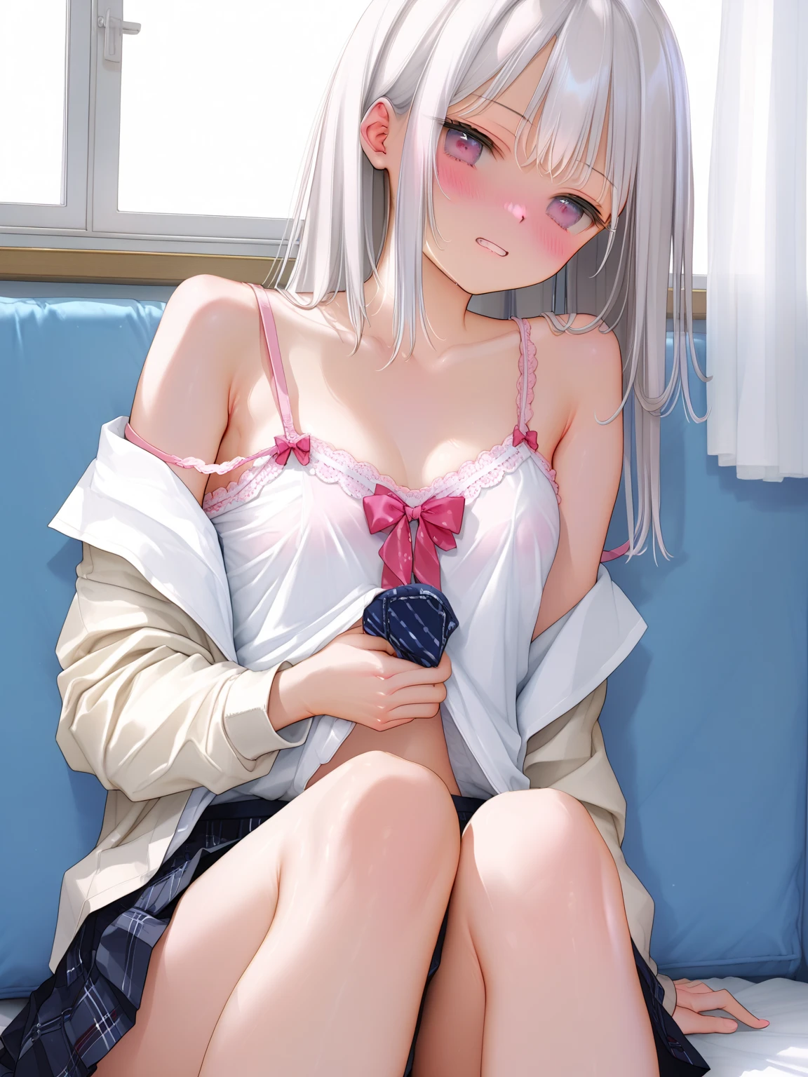 detailed background, {((1girl, solo, izumi sagiri, (eromanga sensei))), izumi_sagiri_eromangasensei,very cute and beautiful girl,(highly detailed beautiful face),(smile),blush, cowboy shot, (best quality,masterpiece:1.0), absurdres, highres, ultra-detailed, extremely detailed,32k,8k resolution, intricate details, cinematic scene, detailed background, dynamic angle,(very flat chest1.6), belly button,BREAK grey_hair, long_hair, blush, bow, hair_bow, pink_bow, blue_eyes, bangs, (show off nipples:1.8), (exposing bare breasts:1.3), (exposed chest:1.3), (no bra:1.3),
((no pantie)), ((no underwear)),((no skirt)) ((no clothes)), ((no wear)), ((no swimsuit)), (exact number of nipples:1.6), (shy),(blush), nsfw, (bathroom:1.8),(spread pussy slightly:1.8),happy, open mouth,