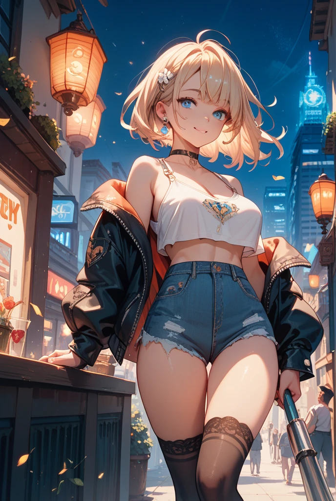 (Superflat, Flat Shading, flat-colors:1.1)、(Magazine Cover)、Illustrations、(Beautiful platinum blonde hair、short-hair、American boyish girl)、crotch open、Smiling、Draw so that the crotch cloth of the golden underwear is visible.、Skirt flipping、((Torn and tattered denim skirt、Golden panties))、Choker、When I look through the viewfinder、A bracelet、Thigh strap、Body Painting、Head tilt、8K resolution、intricate clothing、Intricate details、1girll、Solo、a blond、Standing、Cowboy Shot、Arms at sides、a miniskirt、Detailed panties、((from behind、hindquarters、heart cutout、hip incision))、Volumetric lighting、Soft light、Bright、neons、Vibrant colors、watercolor paiting、