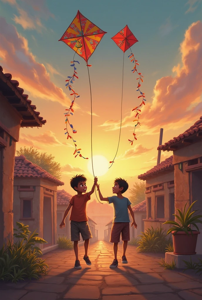 Children riding a kite in Haiti