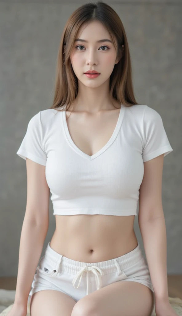 ((full body)). Cute face, sweet pink lips. white sport_shorts. White oversized shirt. thigh gap. ((Sports Shirts)). beautiful, girl, Blonde ponytail, Western Movies, hot girl, be happy, (Masterpiece), best quality, high resolution, very detailed, blurred background, depth of field, movie light, , reveal, thin, Post a blog, Jogging, rift